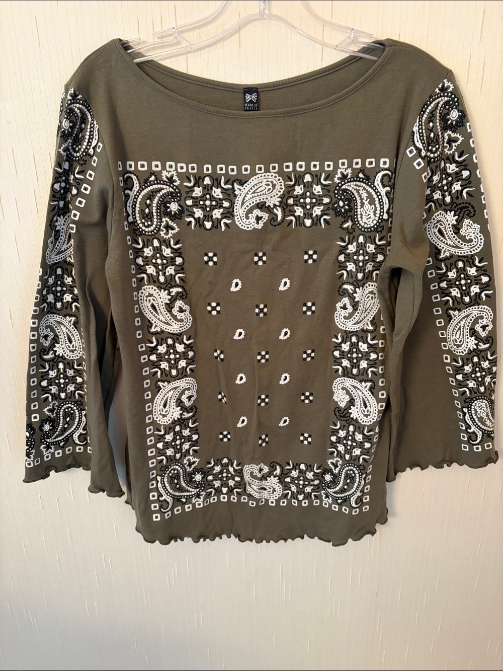 Glamour Olive Bandana-Print Long Sleeve Tee